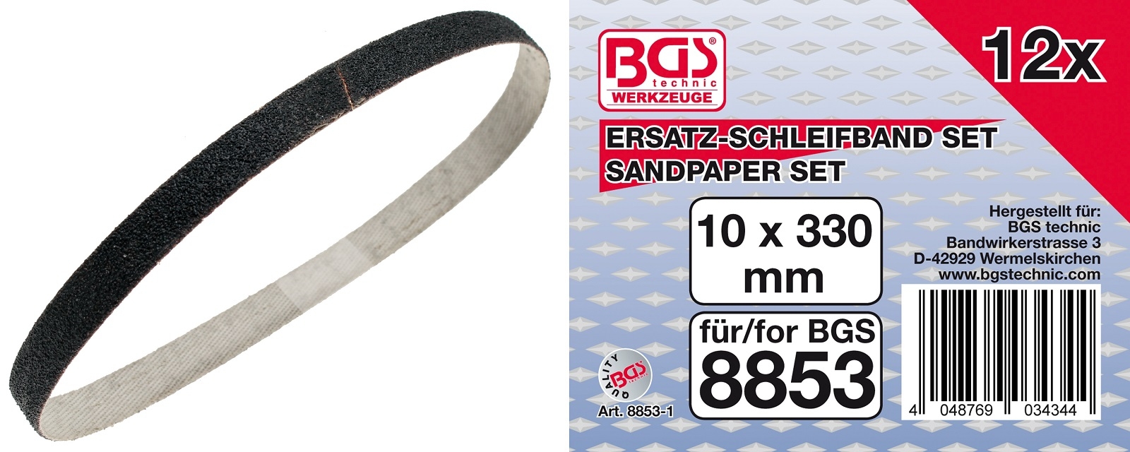 Schleifband | 10 mm x 330 mm | 12 Stück für Art. 8853 - BGS 8853-1
