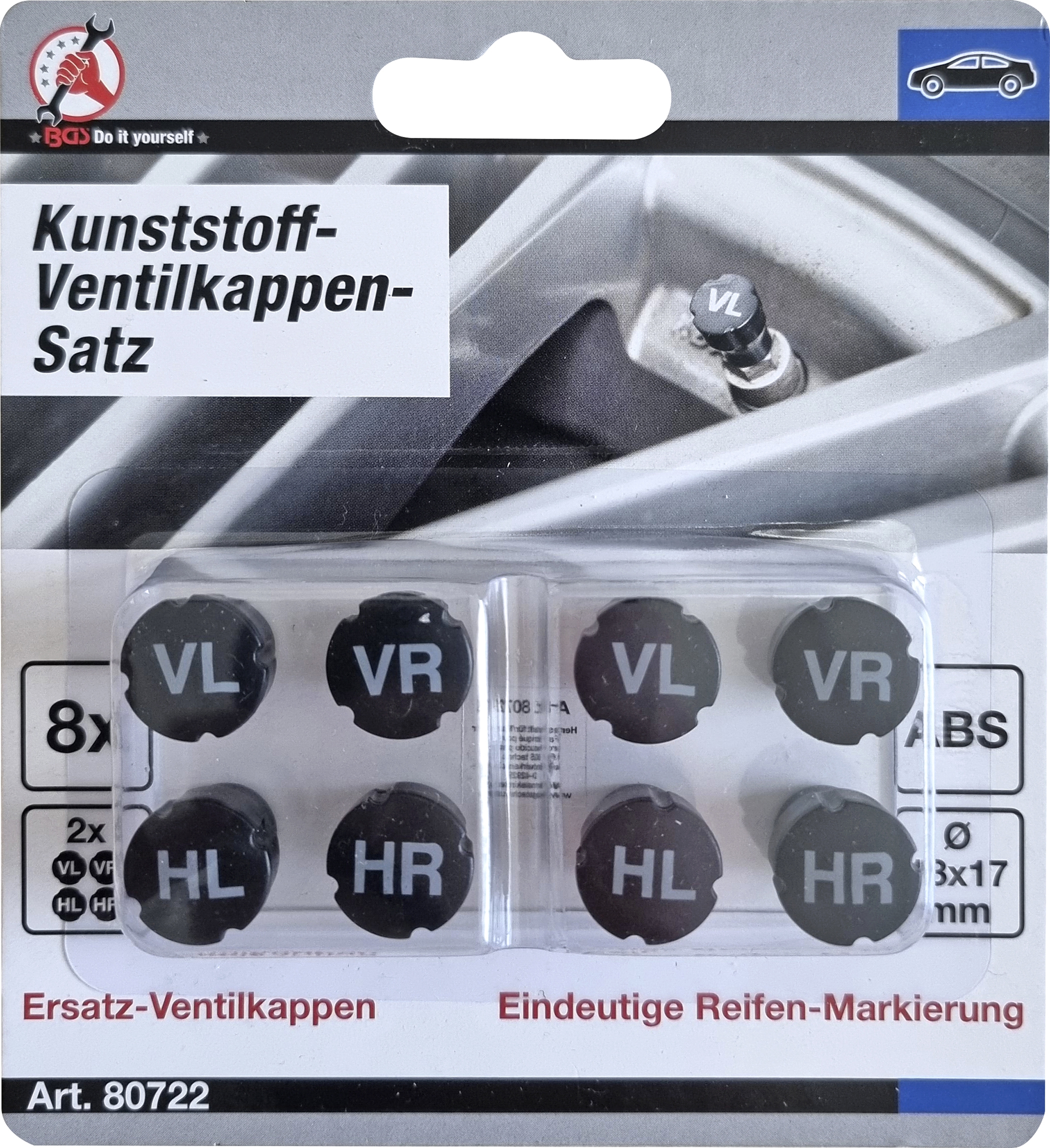 Kunststoff-Ventilkappen-Satz | zur Reifenmarkierung | 8-tlg.