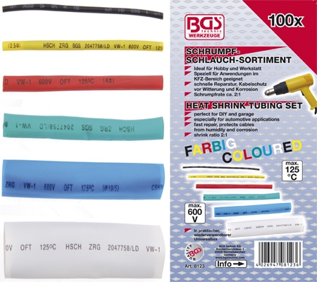 Schrumpf Schlauch Sortiment farbig 100-tlg. BGS 8123