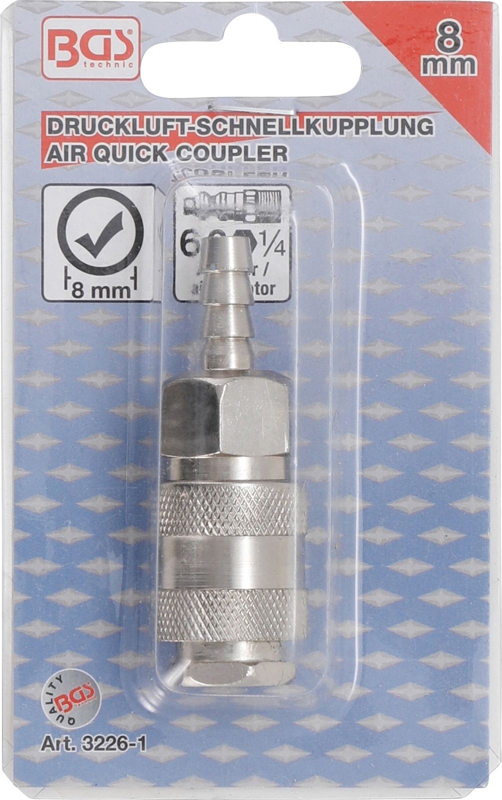 Druckluft-Schnellkupplung mit 8 mm Schlauchanschluss - BGS 3226-1