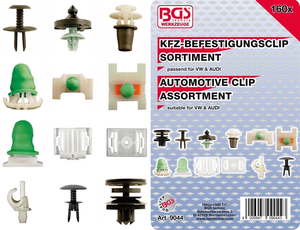 Kfz-Befestigungsclip-Sortiment für Audi, VW | 160-tlg. - BGS 9044