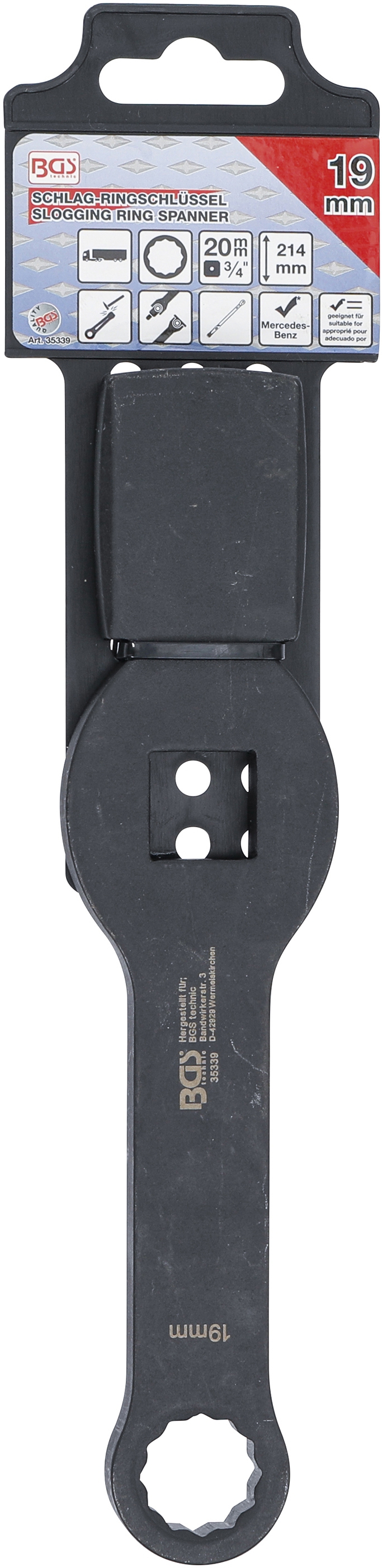 Schlag-Ringschlüssel | Zwölfkant | mit 2 Schlagflächen | SW 19 mm - BGS 35339