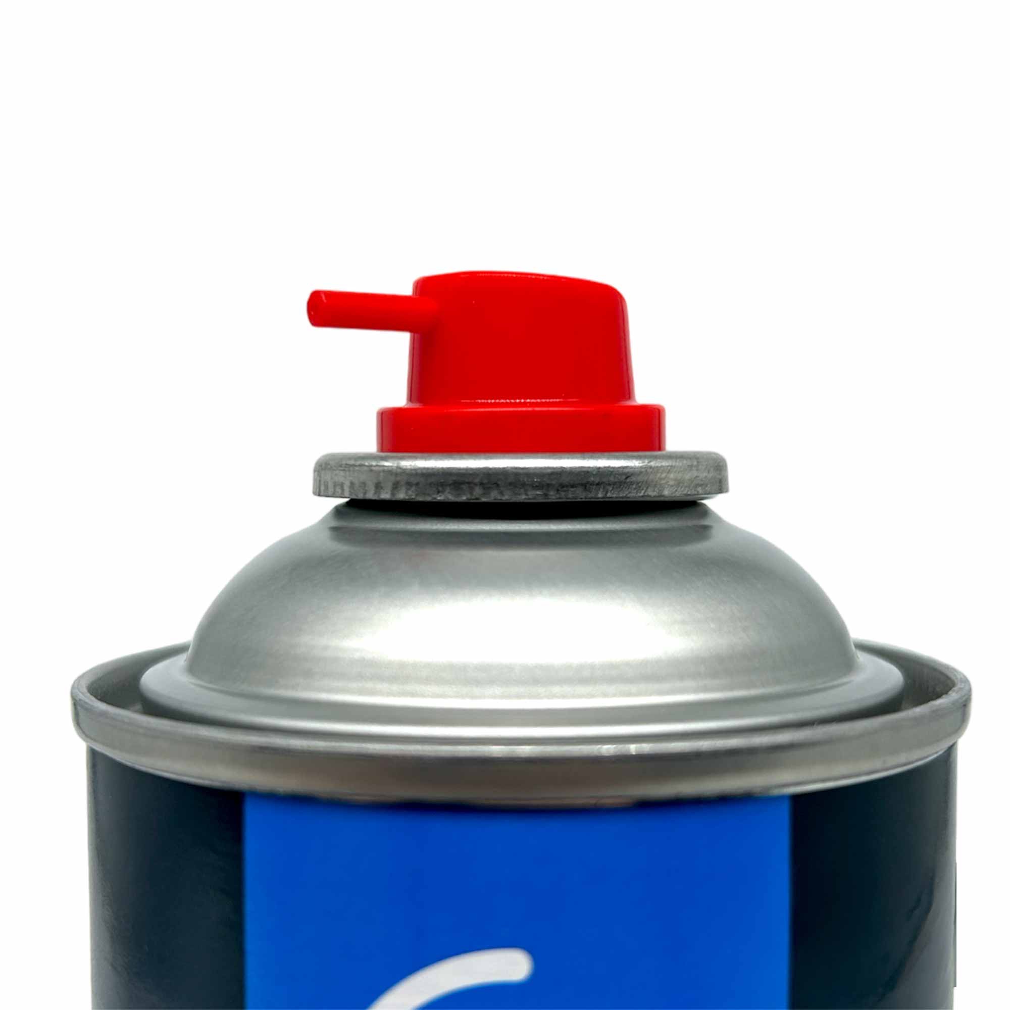 Eine Detailaufnahme einer Spraydose mit einem roten Sprühkopf