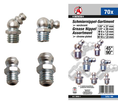 Schmiernippel Sortiment 70-tlg. Metrisch/Zoll BGS 8065-1