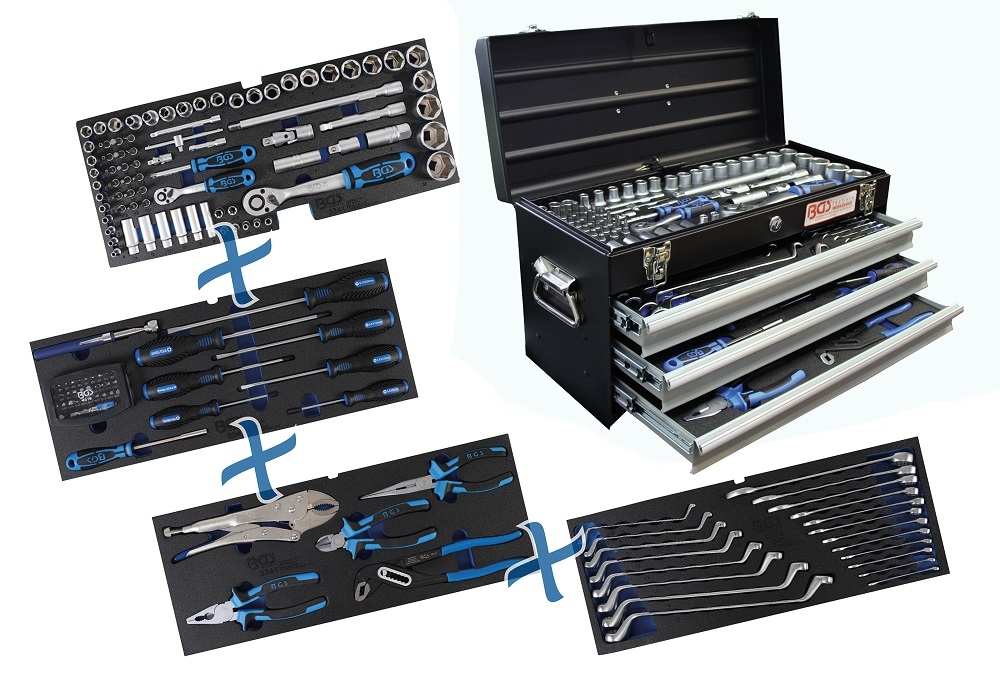 Metall-Werkzeugkoffer | 3 Schubladen | mit 143 Werkzeugen - BGS 3318