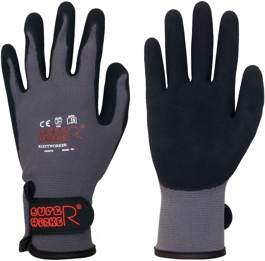 SUPERWORKER KLETTWORKER Handschuhe - Gr. 10 grau/schwarz